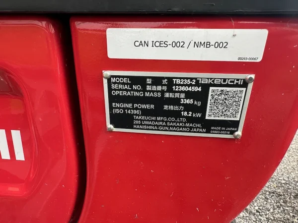 2024 Takeuchi Compact (Mini) Excavator TB235-2R - EQ0026737